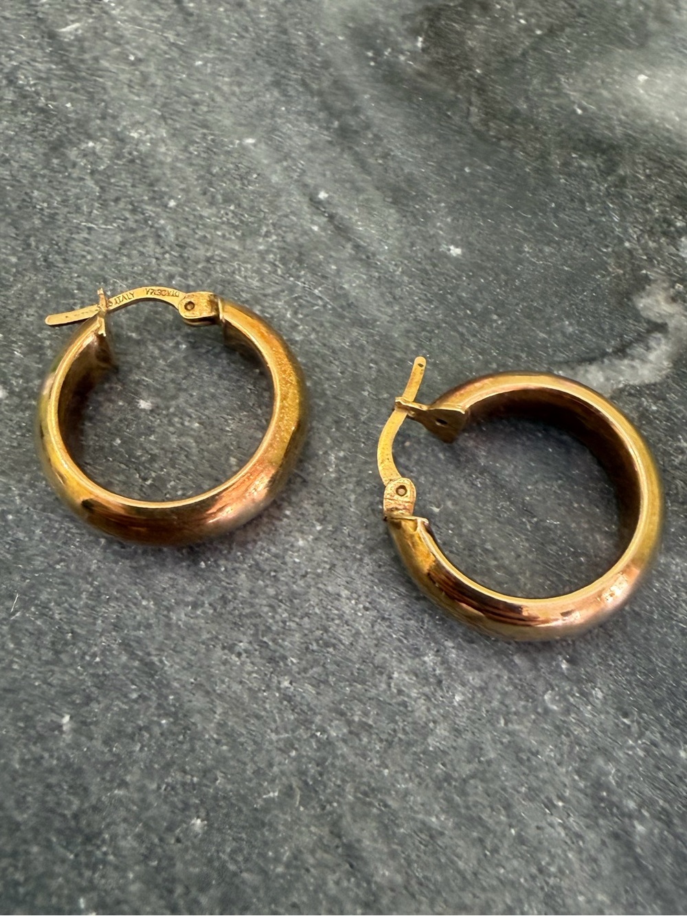 Vintage Gold Sterling 3/4 inch Hoop Earrings - Picture 2 of 11